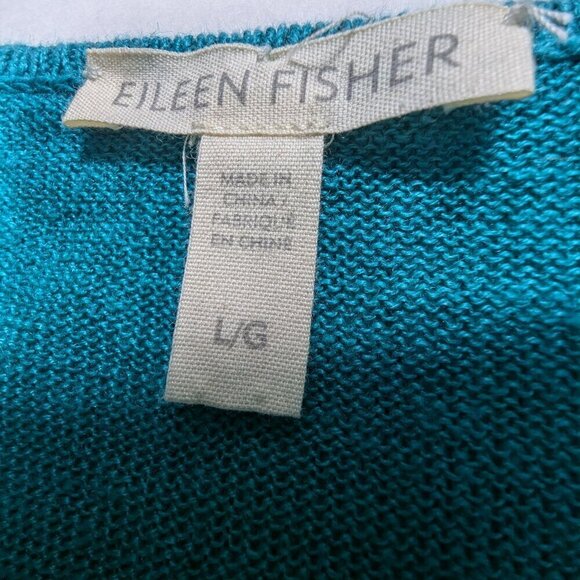 EILEEN FISHER Green 100 % Organic Linen Asymmetrical Open Knit SweateTunic Sz L - Picture 8 of 12